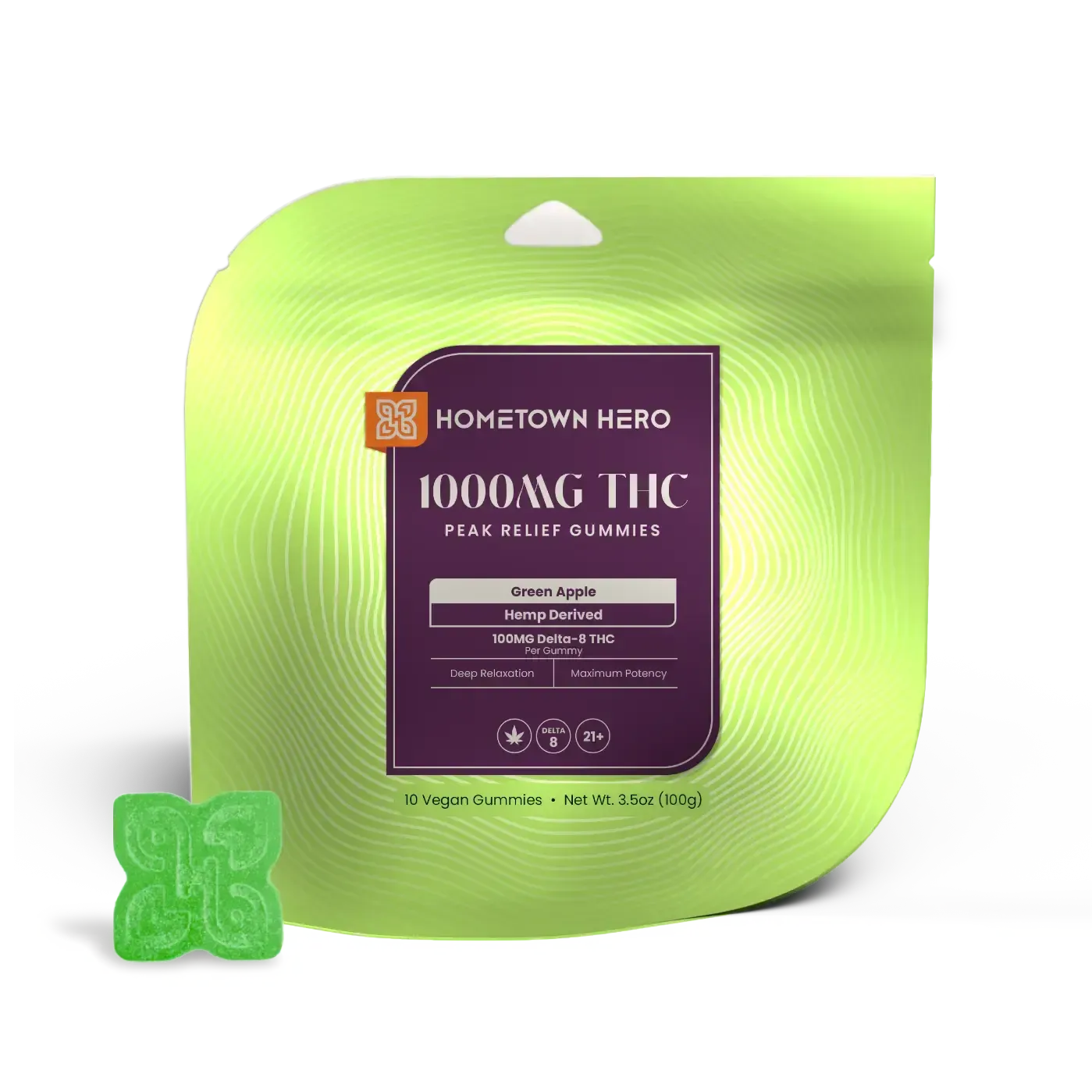 Hometown Hero D8 Peak (Max) Delta 8 Gummies 10ct Green Apple