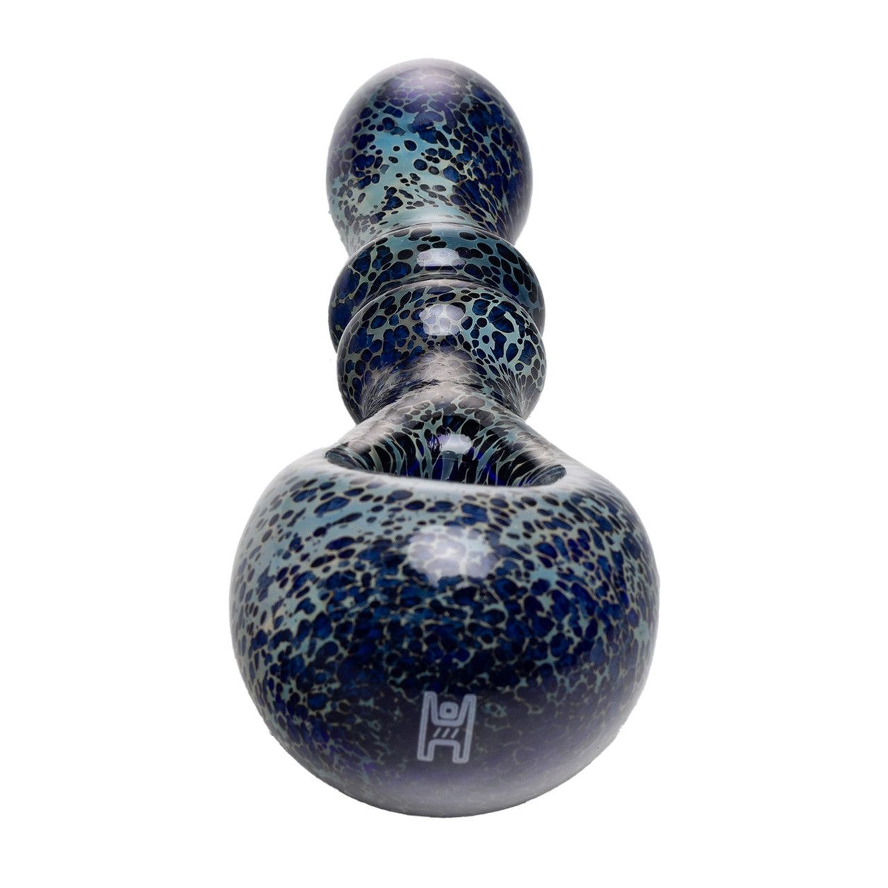 Human Grade Double Ring Spoon Pipe 4" Leopard Blue