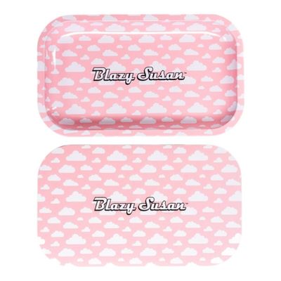 Blazy Susan Tin Rolling Tray w Lid 10"x6" Pink Clouds