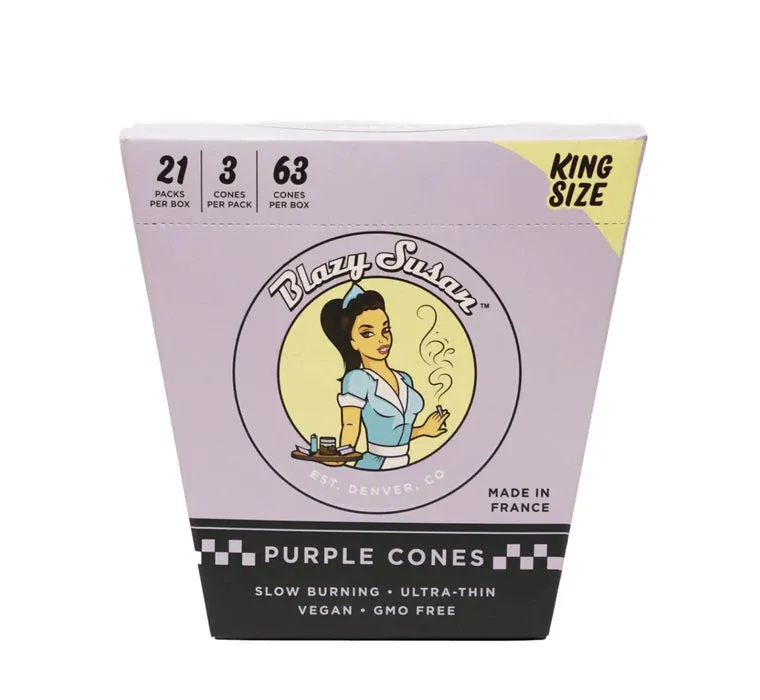 Blazy Susan King Size Cones 3pk (Box of 21 packs) Purple