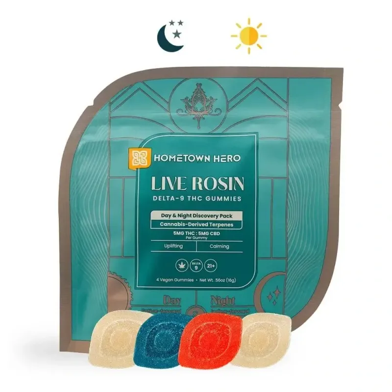 Hometown Hero Live Rosin Day &amp; Night D9 5mg CBD 5mg Gummies (4ct)