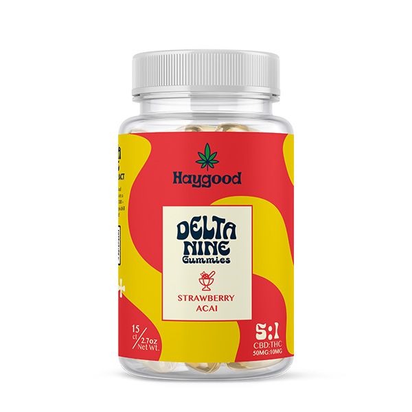 Haygood Delta 9 Gummies, 15ct, 50mg CBD, 10mg THC, Flavor: Strawberry