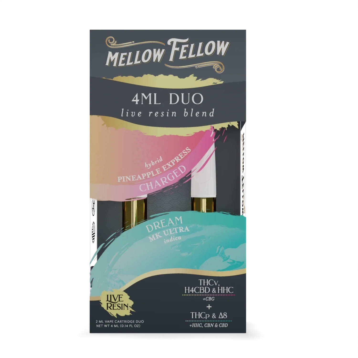 Mellow Fellow Live Resin Duo Cartridge 4ml, Strain: Charged Pineapple Express / Dream MK Ultra