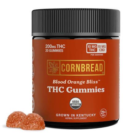 Cornbread Hemp THC Gummies 10mg THC 10mg CBD, Flavor: Blood Orange, Size: 20ct 400mg