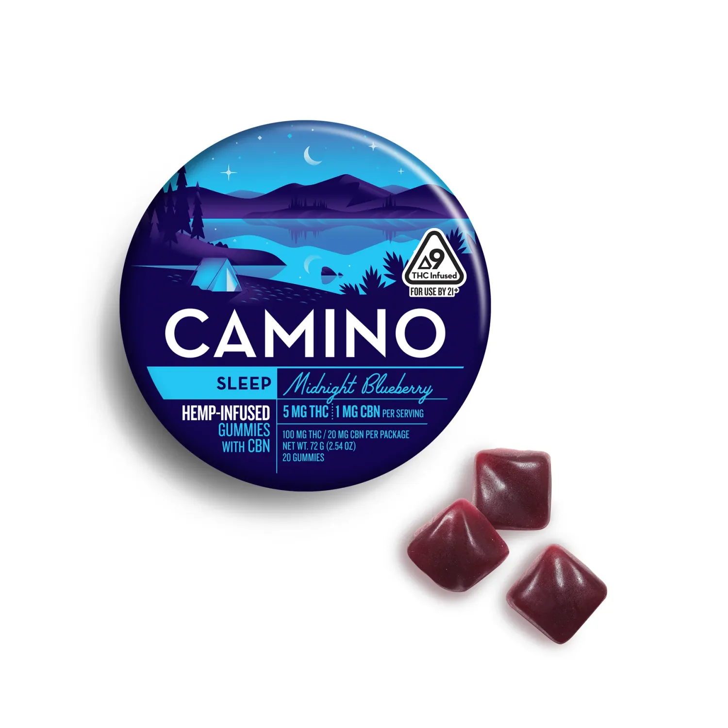 Camino Midnight Blueberry 'Sleep' 5mg Delta 9 THC : 1mg CBN Gummies