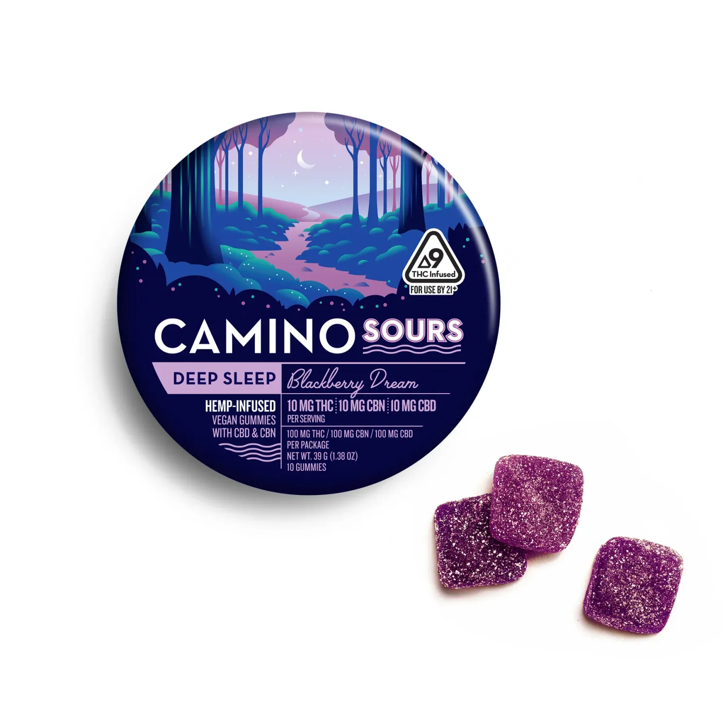 Camino Sours Blackberry Dream 'Deep Sleep' 10mg Delta 9 THC : 10mg CBN : 10mg CBD Gummies
