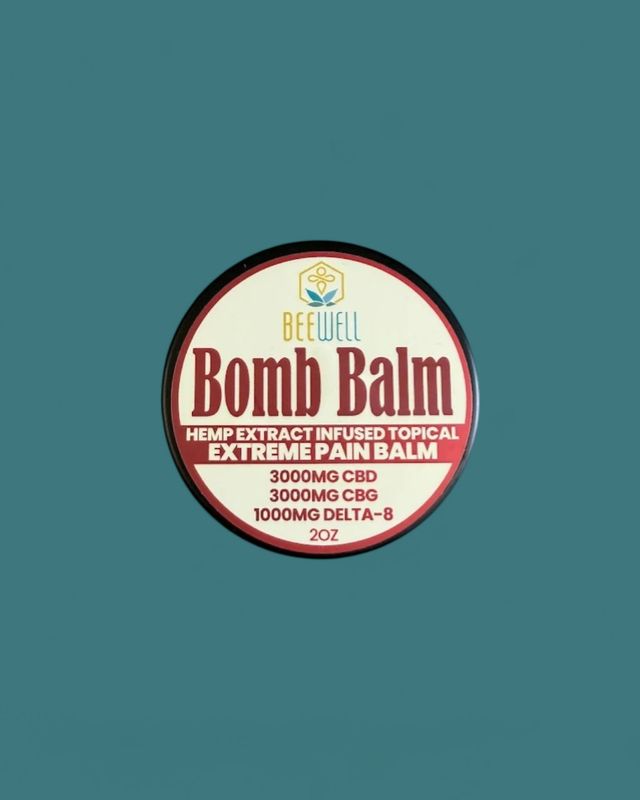Bee Well Bomb Balm 2oz.  3000mg CBD, 3000mg CBG, 1000mg D8 (Previously "Berserker Balm")