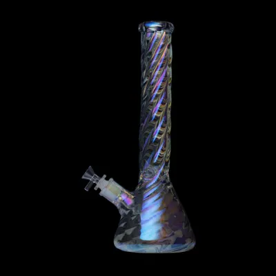 Human Grade Twisted Iridescent Beaker 9" 14mm