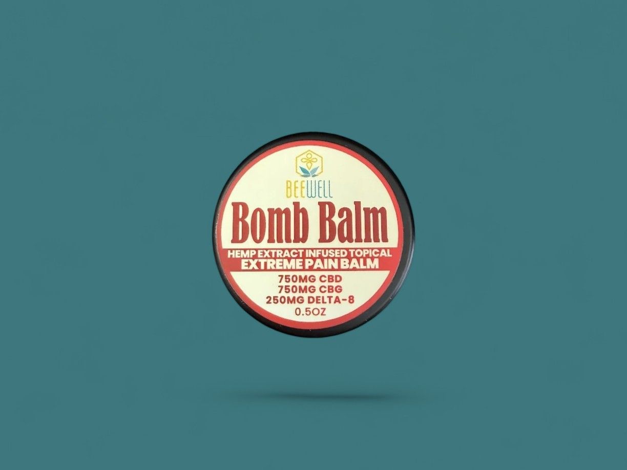 Bee Well Bomb Balm 0.5oz.  1500mg CBD, 1500mg CBG, 500mg D8 SMALL (previously Beserker Balm)
