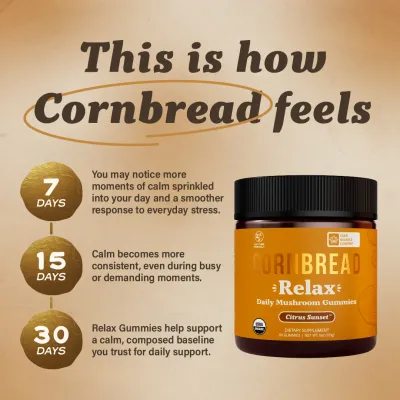 Cornbread Hemp Mushroom Gummies 2ct Relax Citrus Sunset