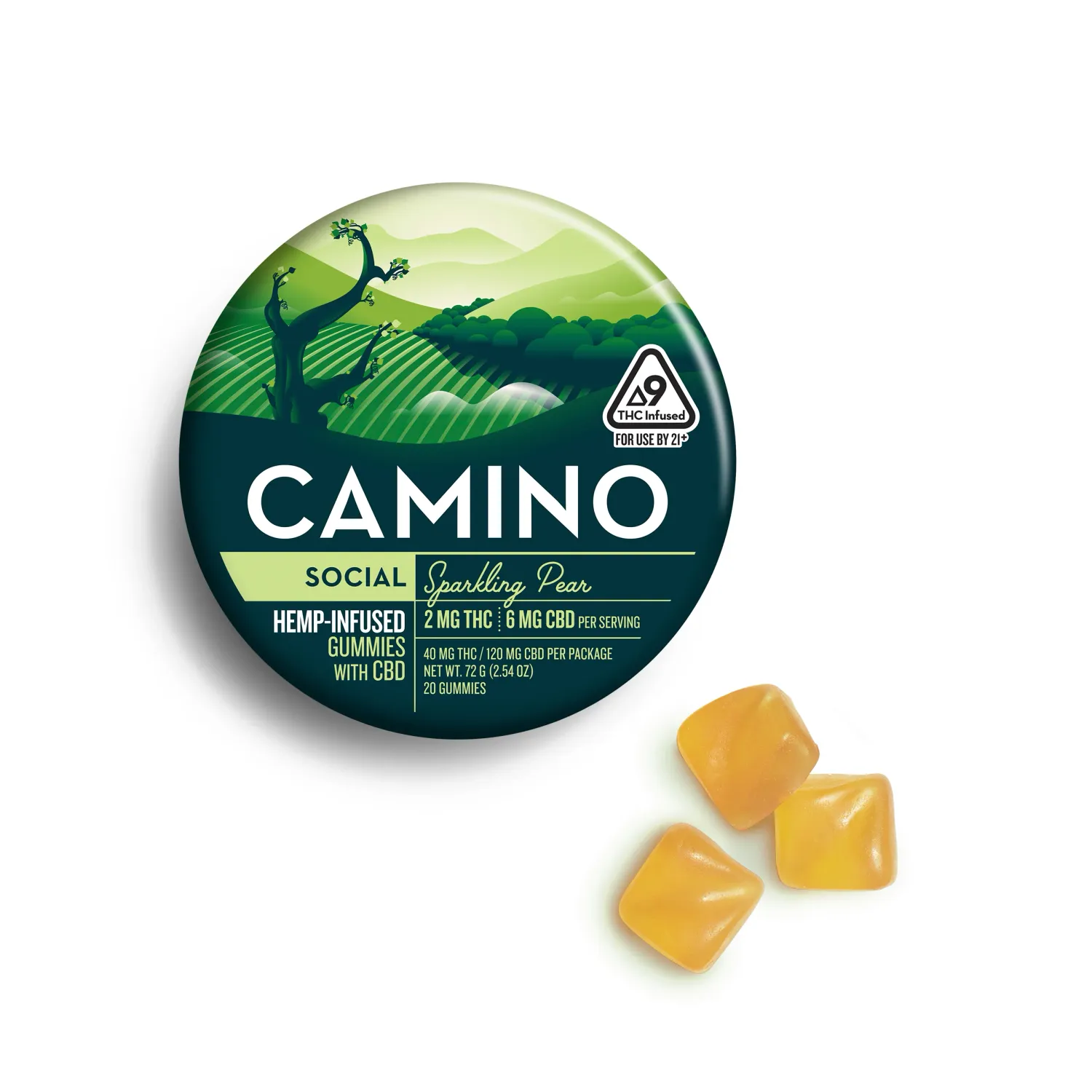 Camino Hemp Gummy "Social" 40mg D9 120mg CBD 20ct Sparkling Pear