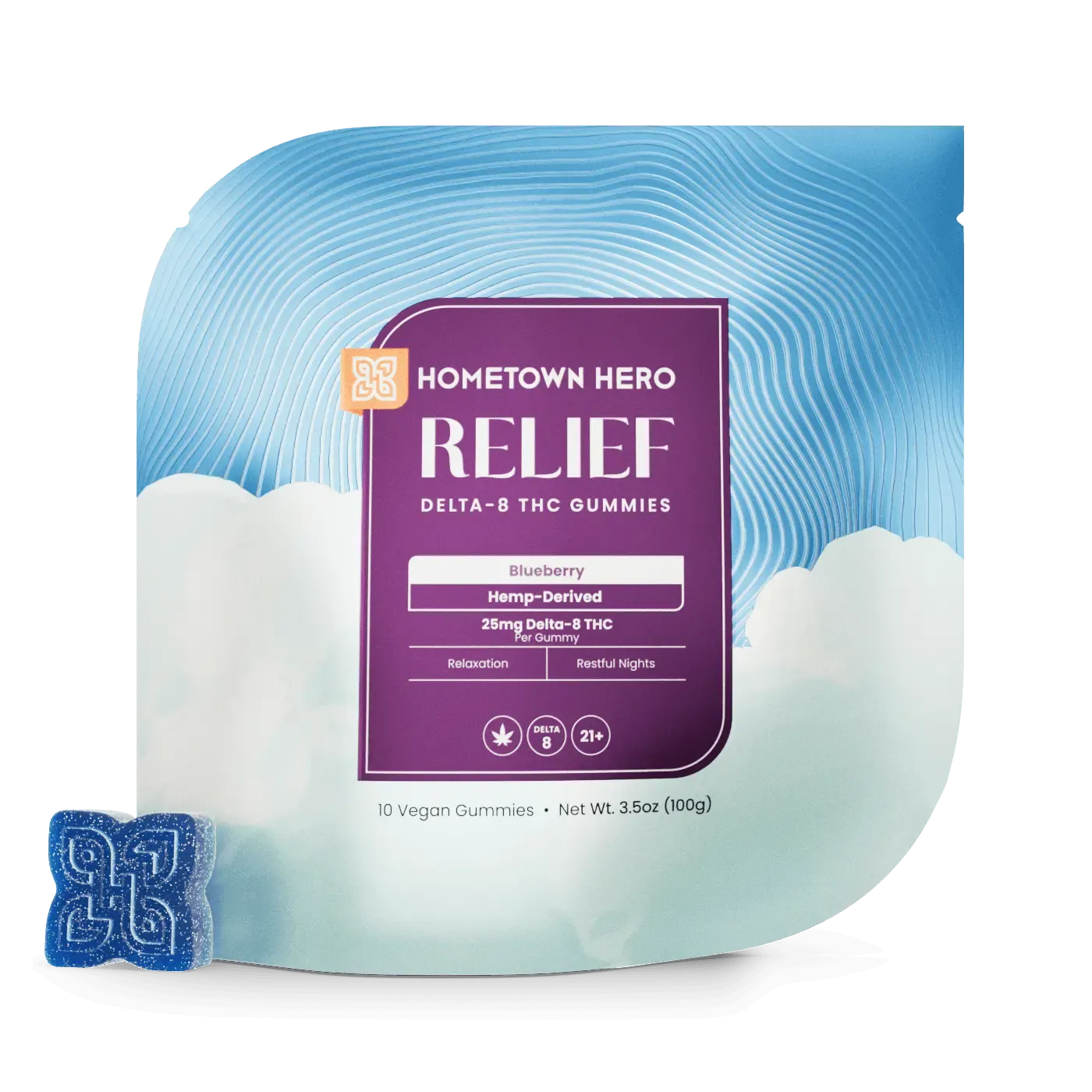 Home Town Hero Relief Delta 8 25mg Gummies 10ct