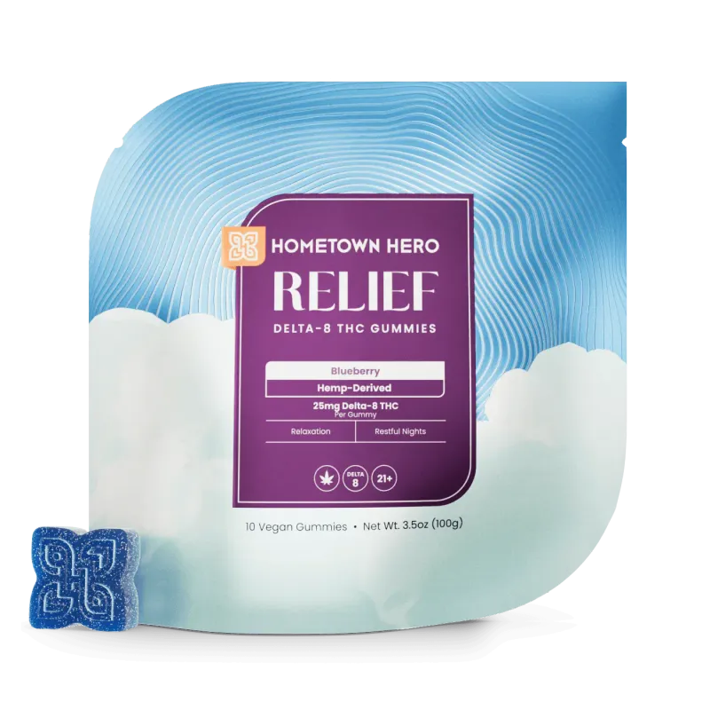 Home Town Hero Relief Delta 8 25mg Gummies 10ct