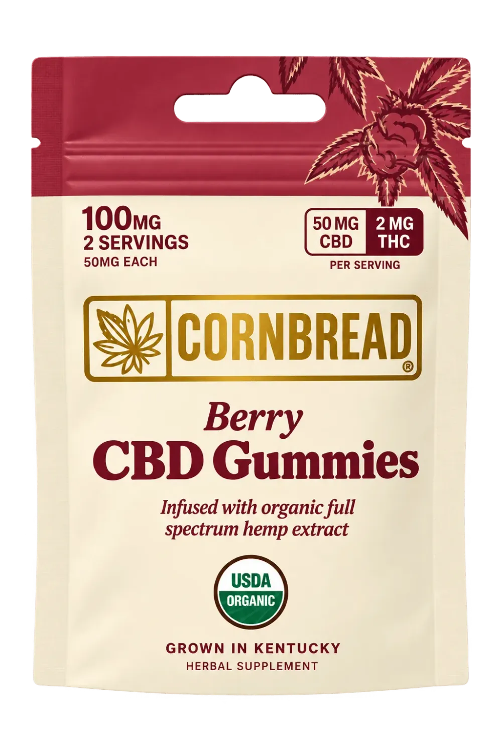 Cornbread Hemp CBD Gummies Berry 50mg CBD 2mg THC, Flavor: Berry, Size: 2ct
