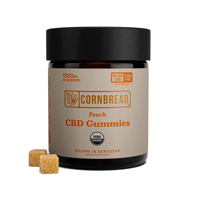 Cornbread Hemp CBD Gummies Peach 50mg CBD 2mg THC