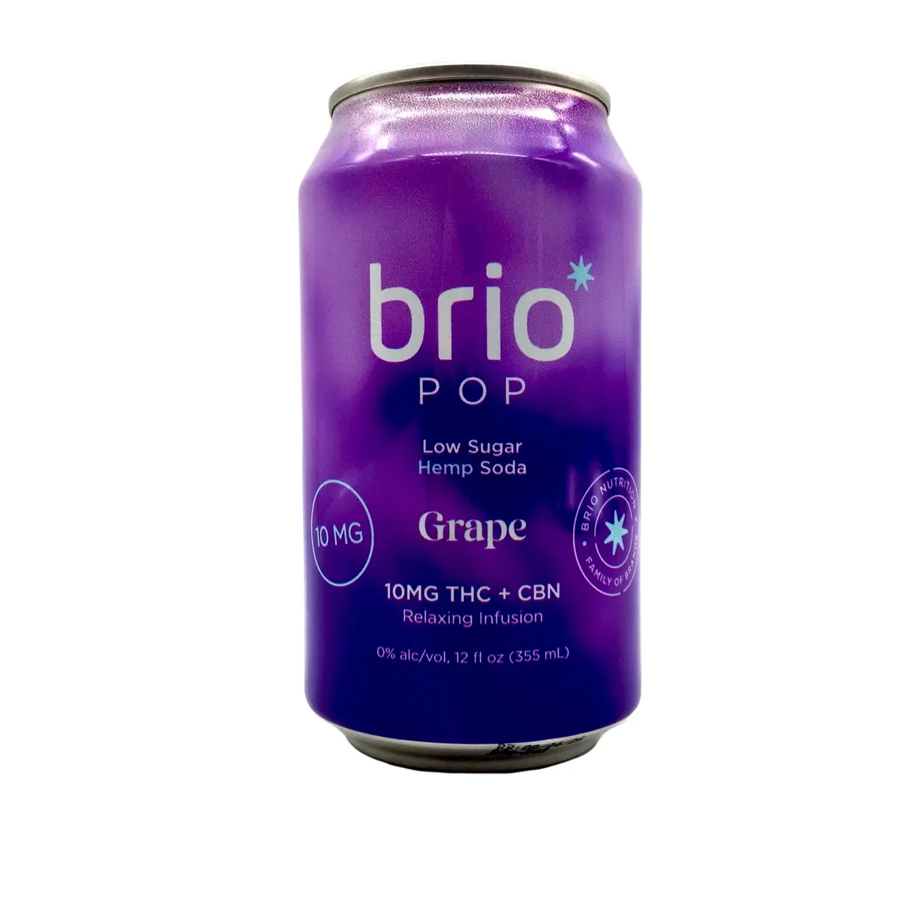 Brio Low Sugar Soda 12oz 10mg D9 10mg CBG 10mg CBN, Flavor: Grape