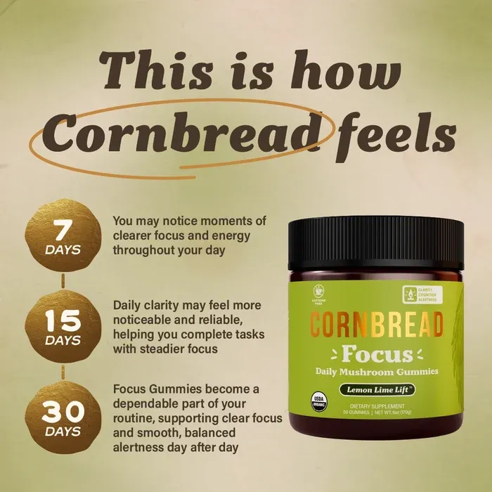 Cornbread Hemp Mushroom Gummies Focus Lemon Lime Lift
