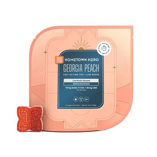 Hometown Hero Live Rosin Infused Gummies 10mg Georgia Peach Sativa