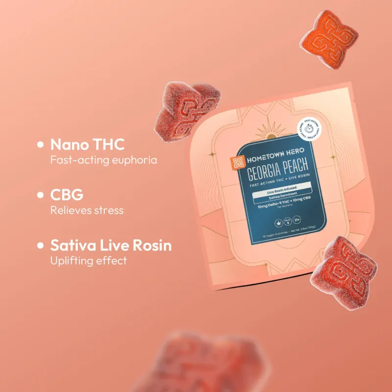 Hometown Hero Live Rosin Infused Gummies 10mg Georgia Peach Sativa