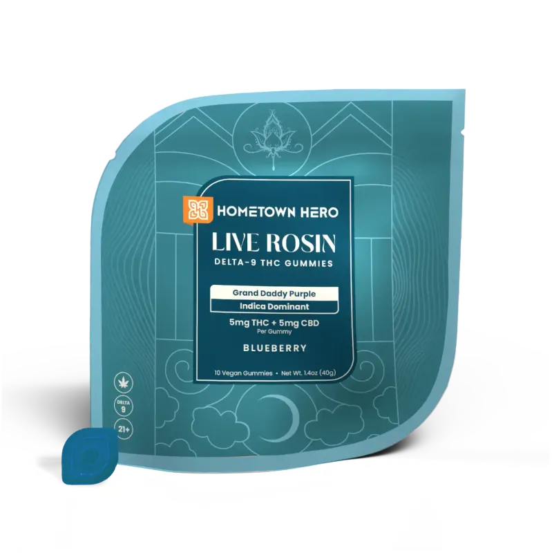 Hometown Hero 1:1 Live Rosin Canna Classic Gummies 10ct Indica Grand Daddy Purp Blueberry