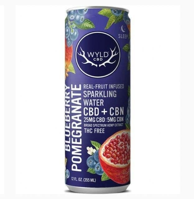 WYLD THC Free Sparkling Water 12oz Blueberry Pomegranate 5:1 CBD:CBN 25mg