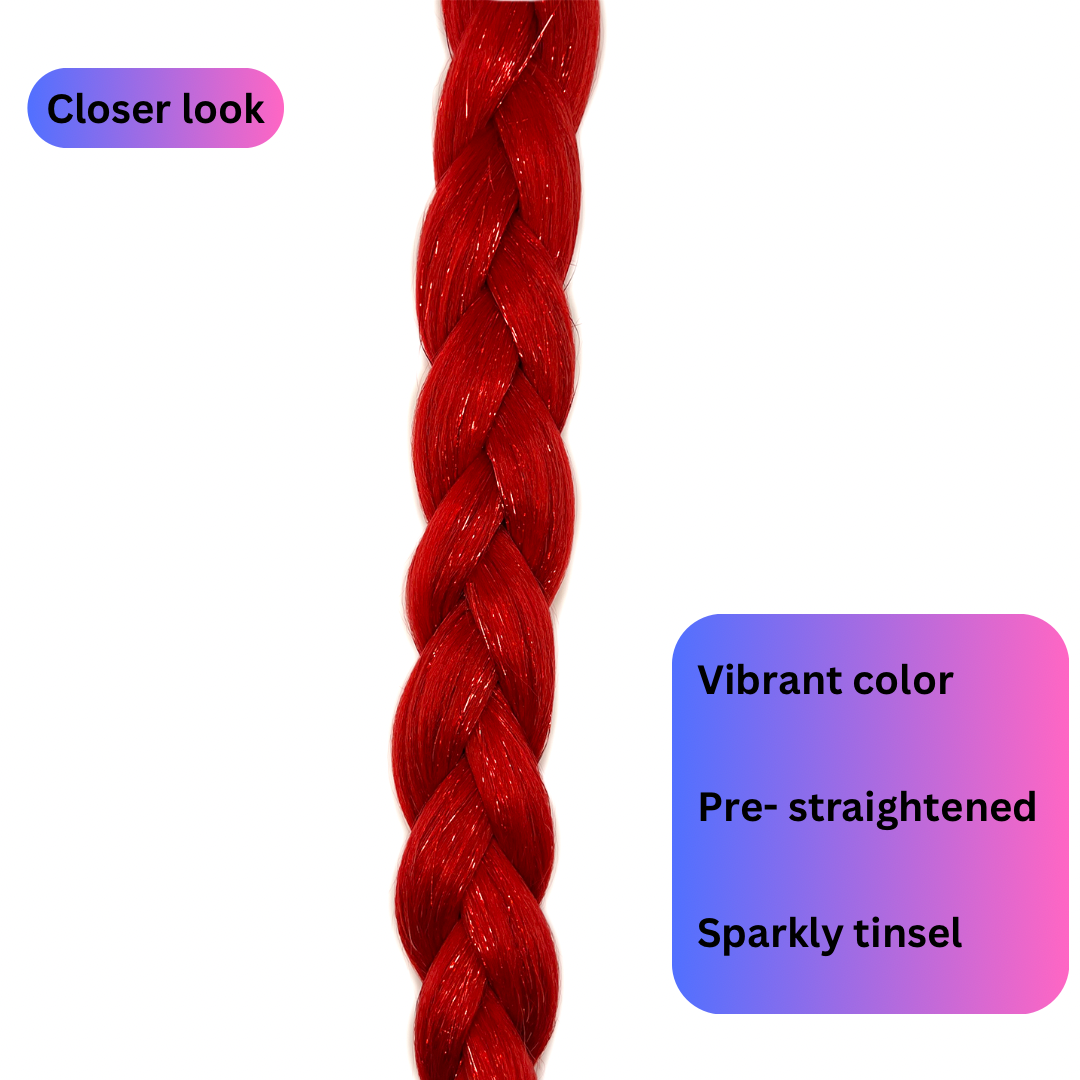 Ruby - Red Braiding Hair With Red Tinsel