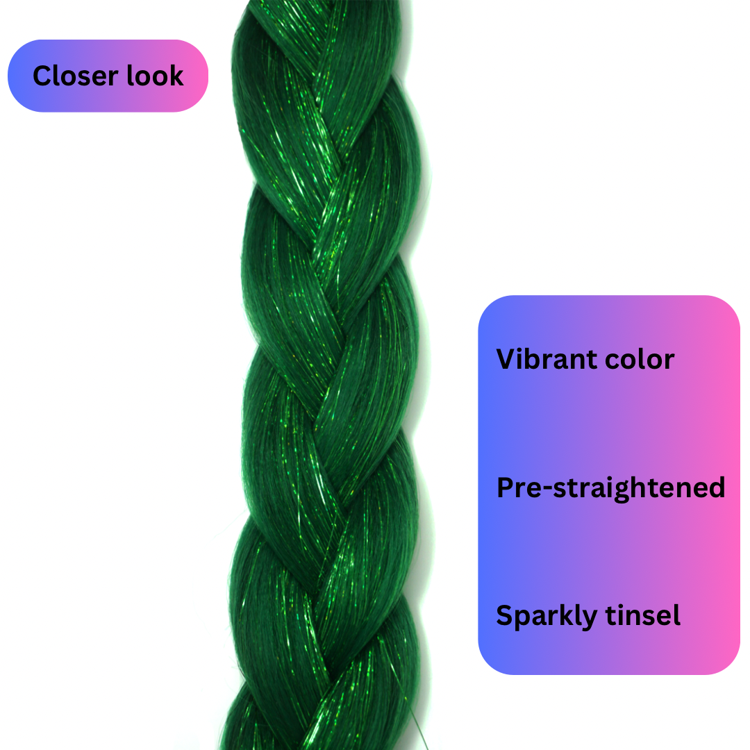 Emerald - Green Braiding Hair With Green Tinsel