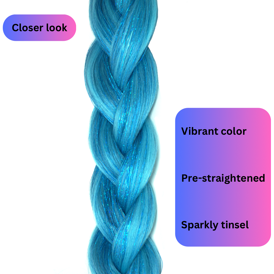 Aquamarine - Aqua Blue Braiding Hair With Blue Tinsel
