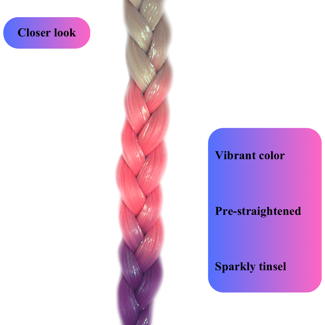 Unicorn Tea Party - Ombré Braiding Hair With Holographic Tinsel