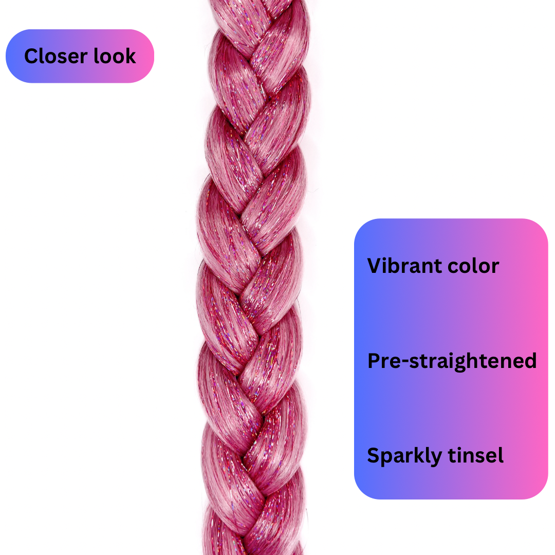Aurora - Pink Braiding Hair With Pink Tinsel