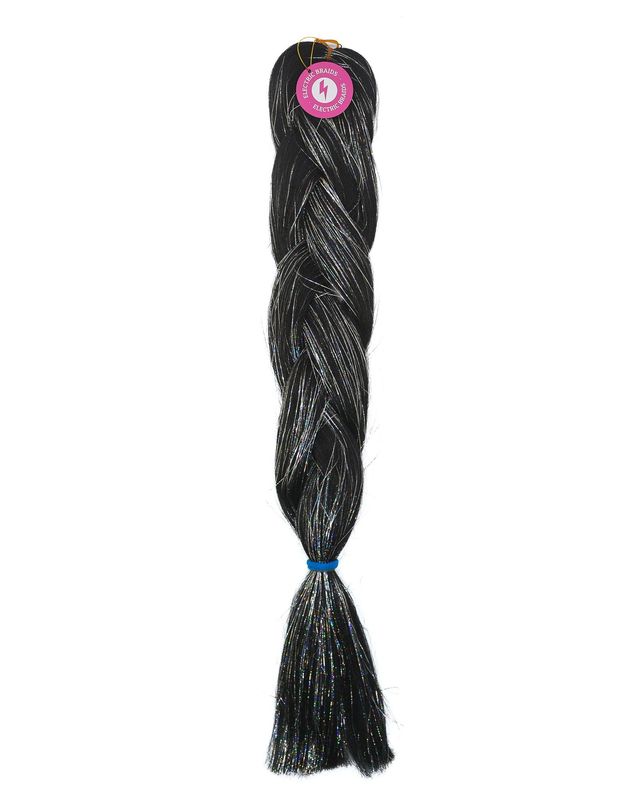Obsidian - Black Braiding Hair With Silver Tinsel