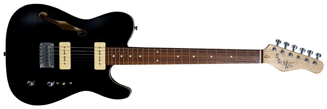 Michael Kelly Guitar Co. 59 Thinline Electric Guitar With Gloss Black Finish Includes P90 Pickups And “f” Holes