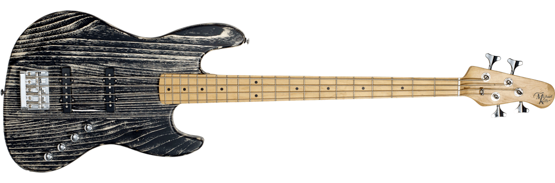 Michael Kelly Guitar Co. Electric Bass Guitar Element 4 – Transparent Black Finish With Open Pore Maple Fretboard