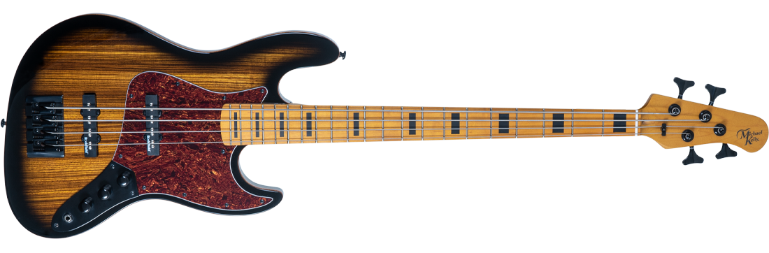 Michael Kelly Guitar Co. Electric Bass Guitar Element 4 - Zebra Burst With Vintage Tinted Maple Fretboard