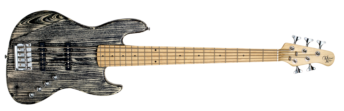 Michael Kelly Guitar Co. Electric Bass Guitar Element 5 – Transparent Black Finish With Open Pore Maple Fretboard