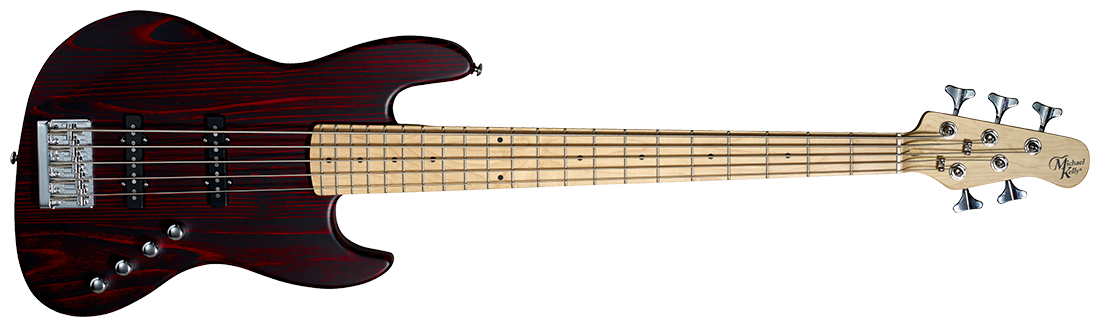 Michael Kelly Guitar Co. Electric Bass Guitar Element 5  – Transparent Red Maple With Open Pore Maple Fretboard