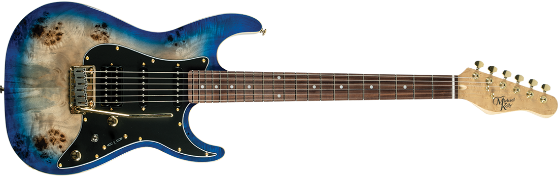 Michael Kelly Guitar Co. Electric Guitar Blue Burst Burl 60 Ultra Double Cutaway Electric With Locking Tremelo System