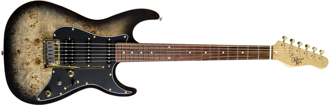 Michael Kelly Guitar Co. Electric Guitar Custom Collection 60 Black Burl Burst H/s/s (Gold Hardware) Pau Ferro Fretboard
