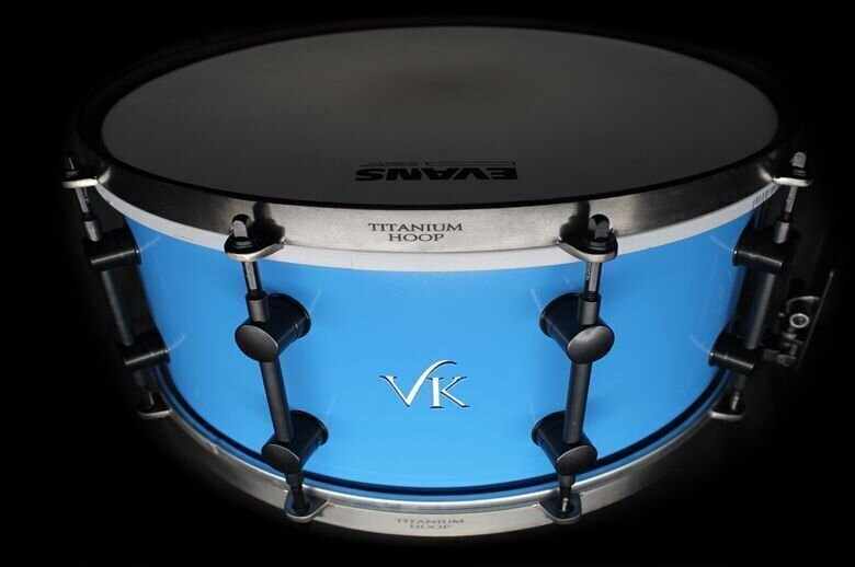 Vk Drums 14 X 6.5 F1 Blue Magnesium Snare With Black Hardware.