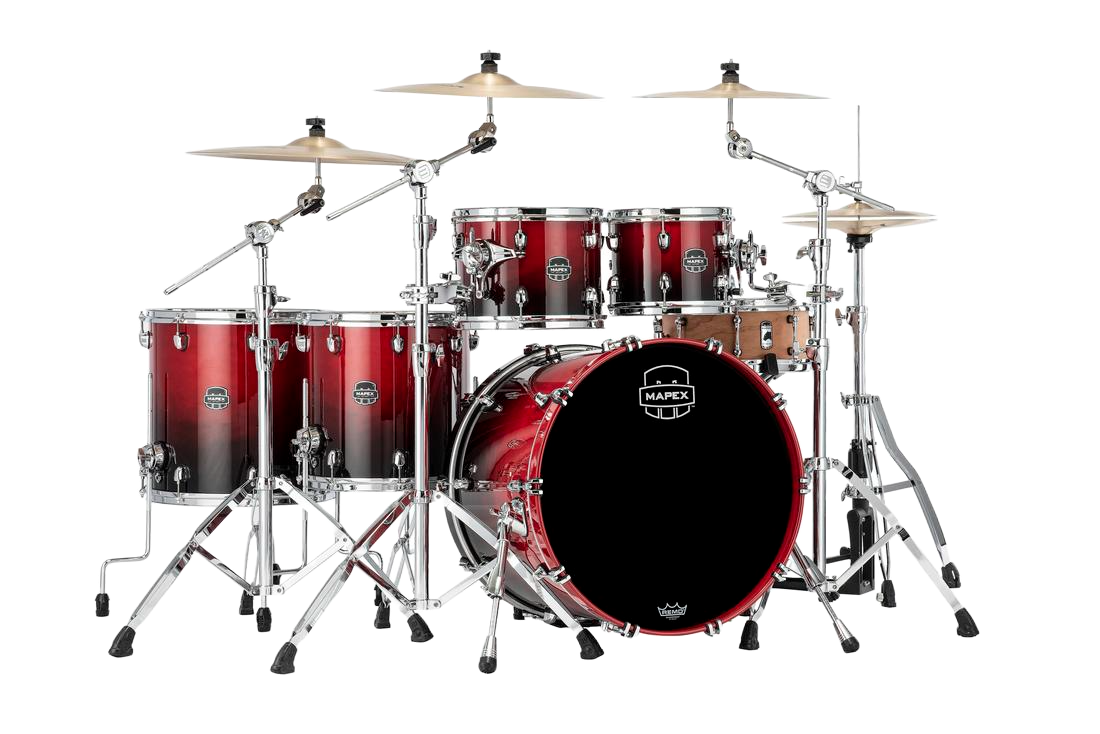 Mapex Saturn Studioease Fast 5-piece Shell Pack - Mapex Triple Flanged Power Hoops - Maple And Walnut Hybrid Shell
