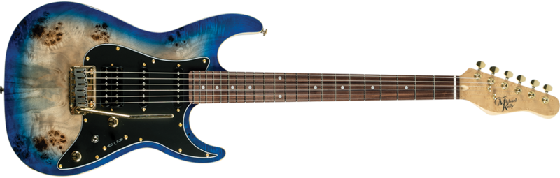 Michael Kelly Guitar Co. Electric Guitar Blue Burst Burl 60 Ultra Double Cutaway Electric With Locking Tremelo System