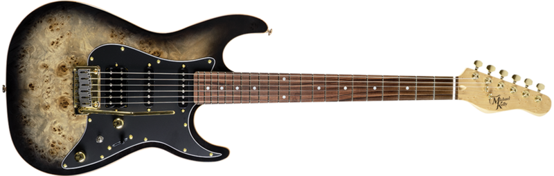 Michael Kelly Guitar Co. Electric Guitar Custom Collection 60 Black Burl Burst H/s/s (Gold Hardware) Pau Ferro Fretboard