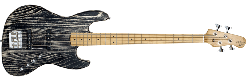 Michael Kelly Guitar Co. Electric Bass Guitar Element 4 – Transparent Black Finish With Open Pore Maple Fretboard
