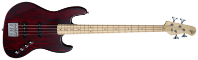 Michael Kelly Guitar Co. Electric Bass Guitar Element 4 – Transparent Red Finish With Open Pore Maple Fretboard