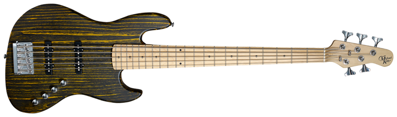 Michael Kelly Guitar Co. Electric Bass Guitar Element 5 – Transparent Yellow Finish With Open Pore Maple Fretboard