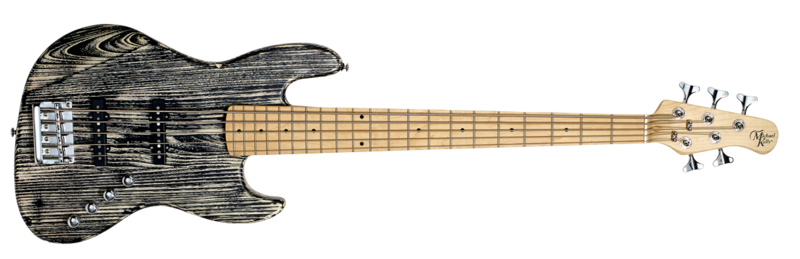 Michael Kelly Guitar Co. Electric Bass Guitar Element 5 – Transparent Black Finish With Open Pore Maple Fretboard