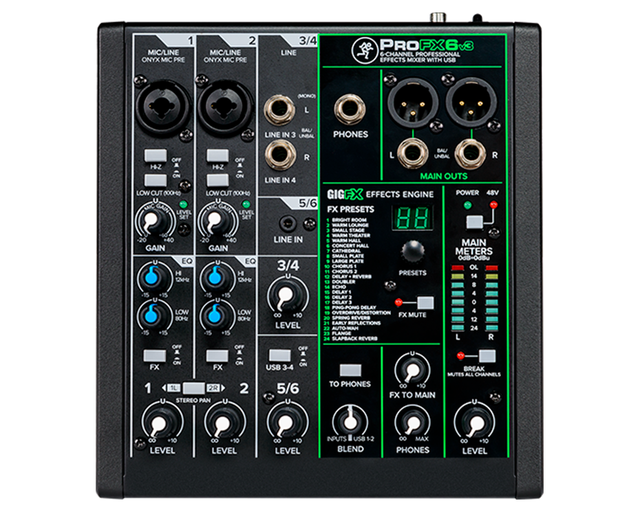 Mackie Profx6-v3 6-channel Professional Effects Mixer With Usb