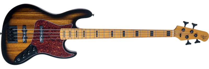 Michael Kelly Guitar Co. Electric Bass Guitar Element 4 - Zebra Burst With Vintage Tinted Maple Fretboard