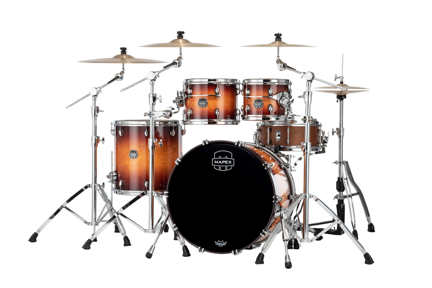 Mapex Saturn Evolution Rock Birch 4-piece Shell Pack - Halo Mounting System - Birch And Walnut Hybrid Shell