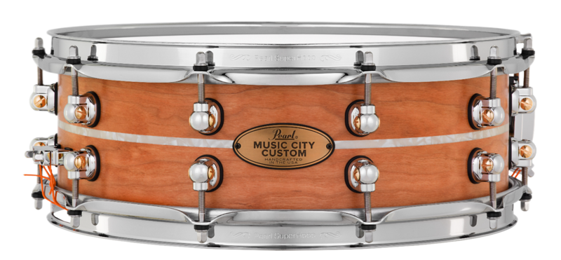 Pearl Music City Custom Snare Drum 14 X 5 Cherry With Nicotine Marine Pearl Inlay 11/30/2023 - Hand Rubbed Oil Natural Cherry